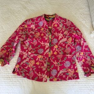 Pink Floral Quilted Jacket - Women's Lightweight Coat